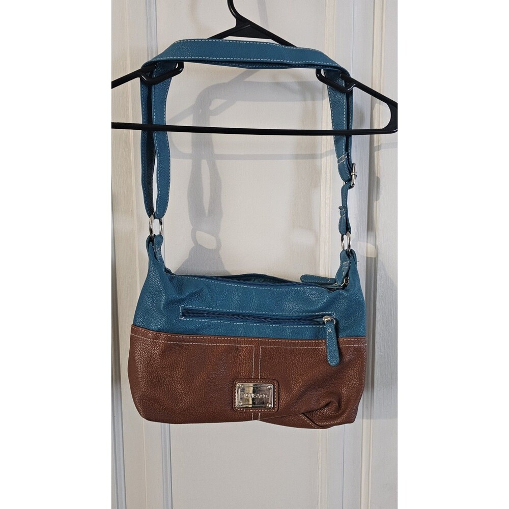 Stone & Co Crossbody Purse Teal and Brown Adjustable Strap Zip Closure